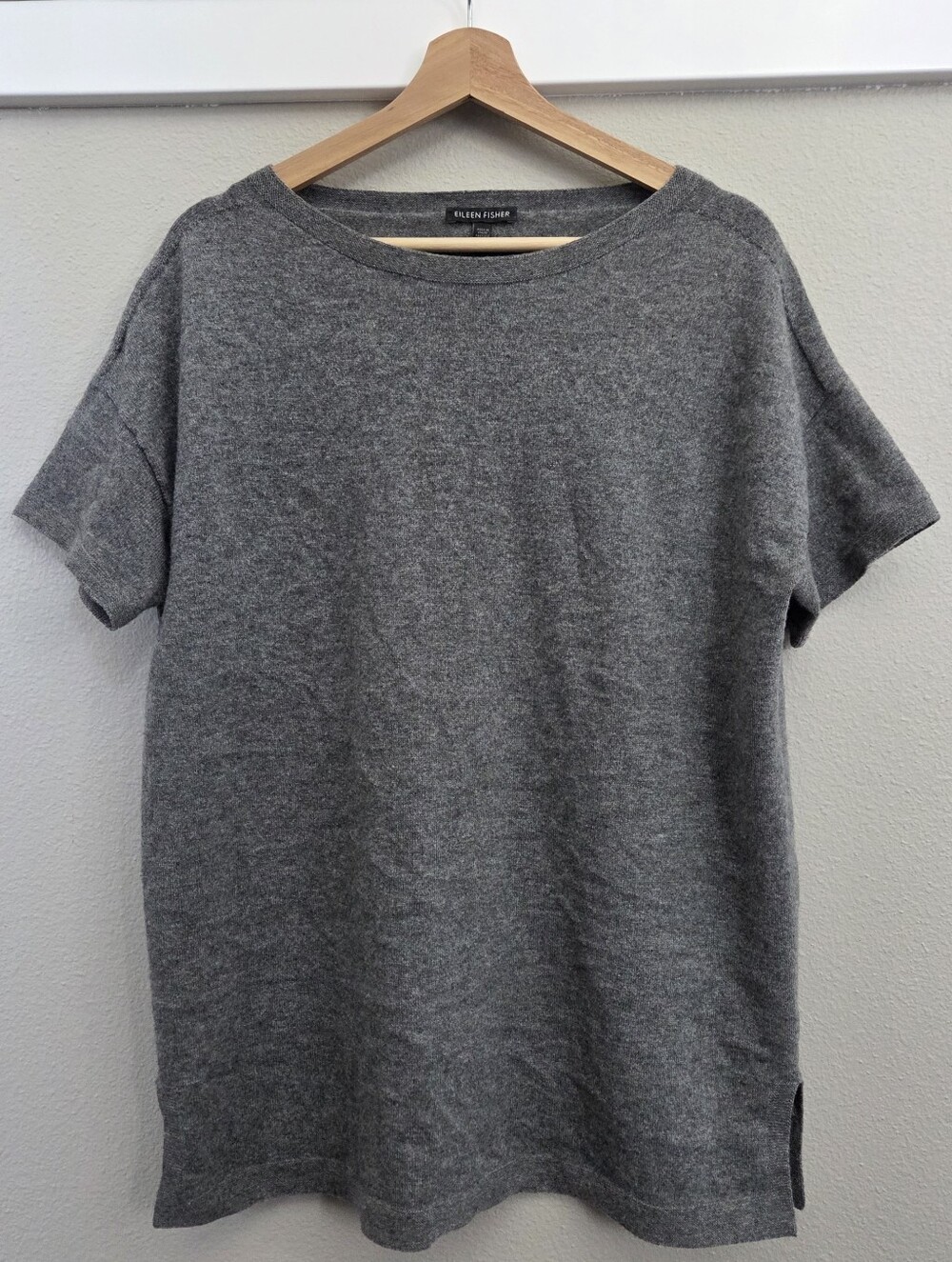 EILEEN FISHER | Gray Short Sleeve Cashmere Knit Top